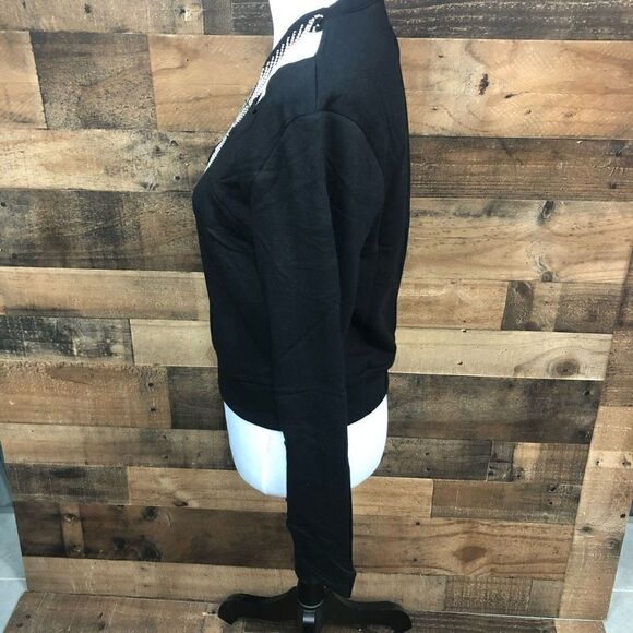 INC International Concepts Sweatshirt Deep Black Silver Embellished Glam Medium - Picture 10 of 14